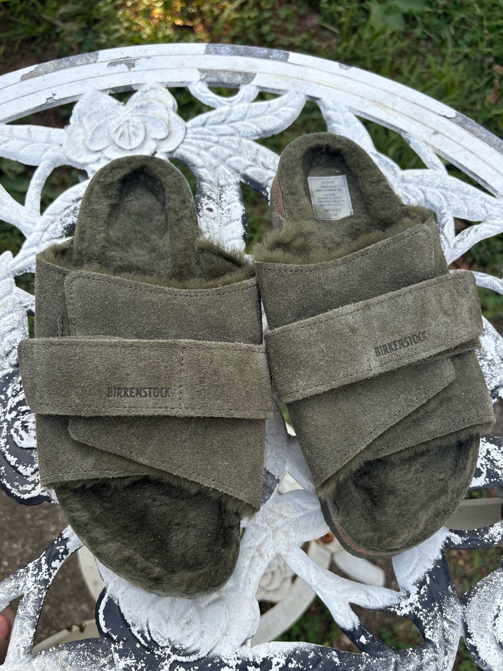Birkenstock Kyoto Shearling Suede Slides Thyme Green Narrow 38 US 7 7.5Excellent